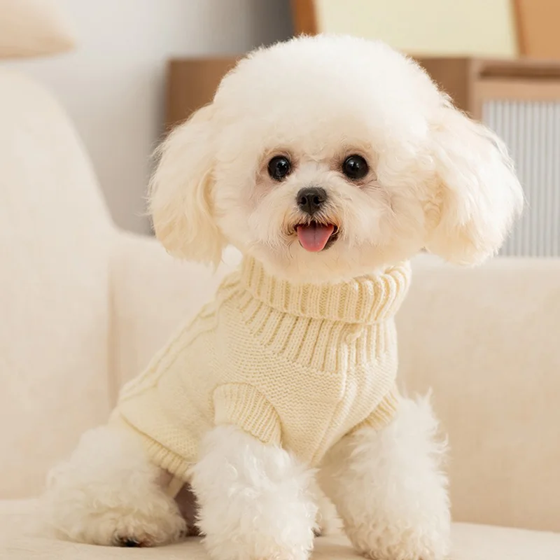 Simple Stranded Knit Sweater Solid Colour Dog Clothes Pet Winter Clothes Cozy Warm Pullover Puppy Two Legs Clothes