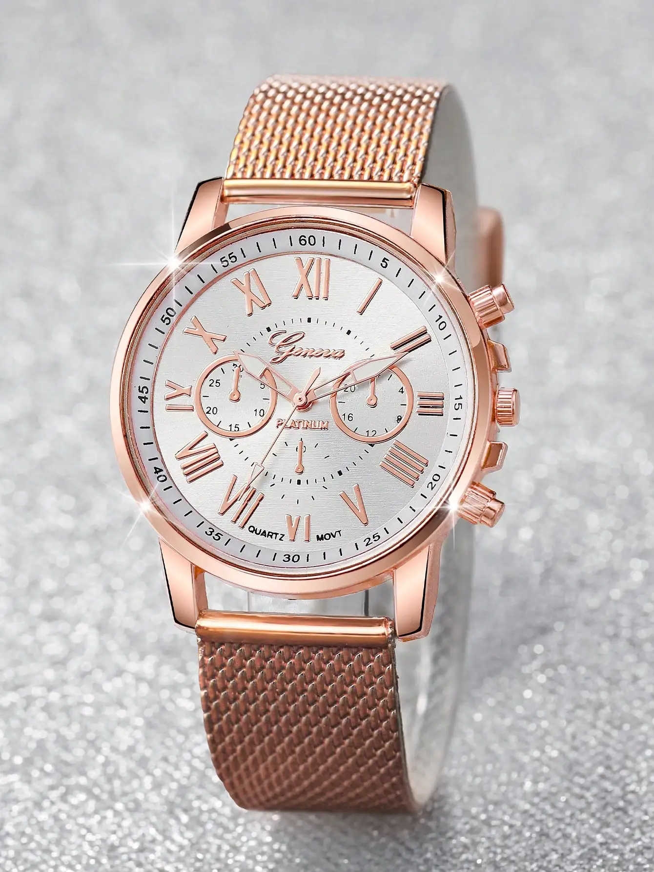 Geneva men's and women's double layered women's watches with rubber mesh strap