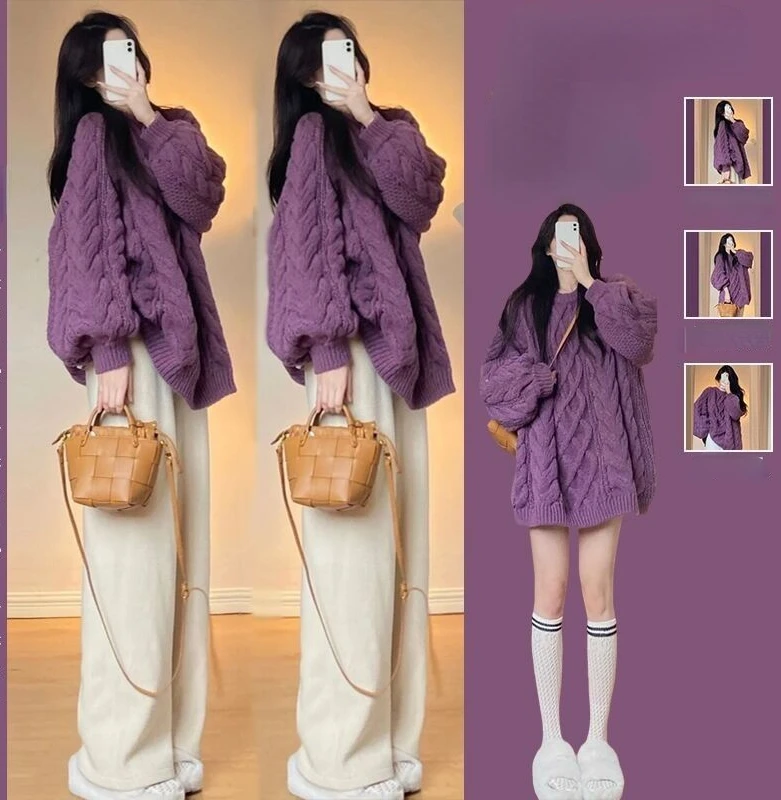 Maternity Fall Winter Suit Korean Models New Design Sense Soft Retro Sweater Belly Wide Leg Pants Two-piece Set Maternity Tops