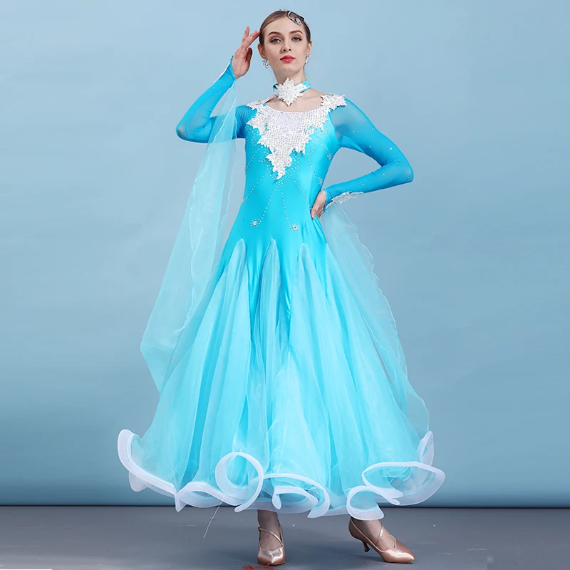 Costume de danse de salon latine personnalisé pour femmes adultes, robe de danse moderne, grande robe pivotante, robe de performance d'équipe professionnelle