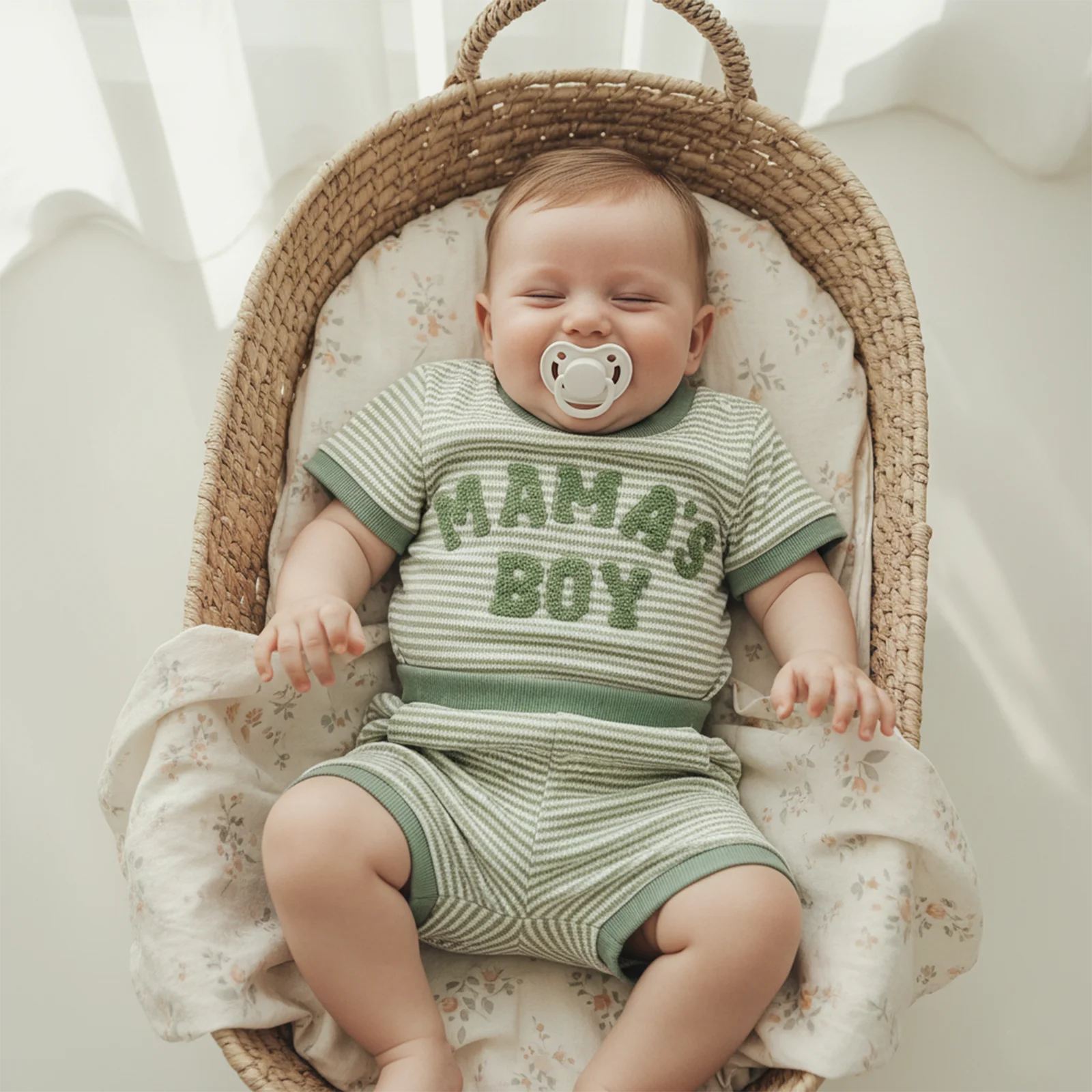 Baby Boy Summer Set Striped Letter Embroidery Short Sleeve Bodysuits Shorts 2 Piece Boys Waffles Outfit Set