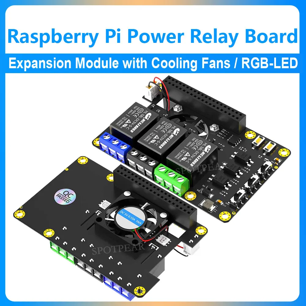 Raspberry Pi Power Relay Board 3CH Expansion Module loads up to 10Amp/250VAC with Cooling Fans And RGB-LED