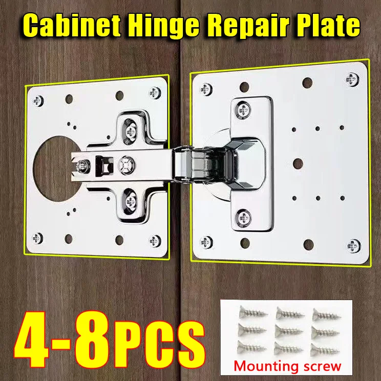 2-8Pcs Stainless Steel Cabinet Hinge Repair Plate, Fixing Bracket Kit for Damaged Kitchen Cupboard Door Hinges
