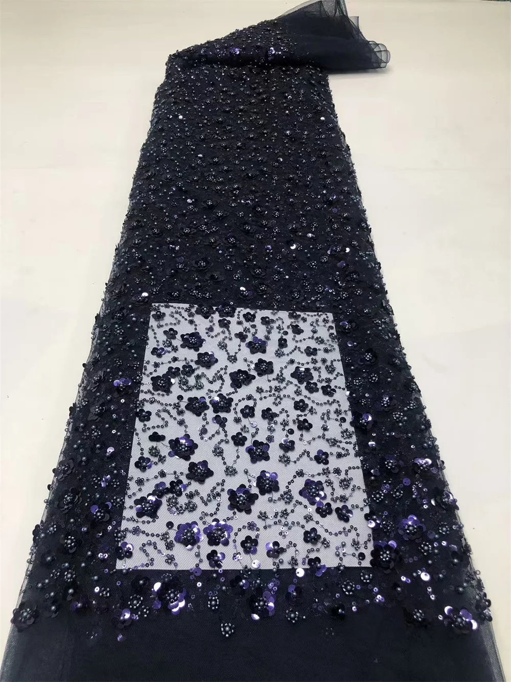 Beautiful African Nigerian Beaded Lace Fabric 2026 French Sequins Mesh Lace Fabric Women for Sewing Wedding and Party Dresses view 4