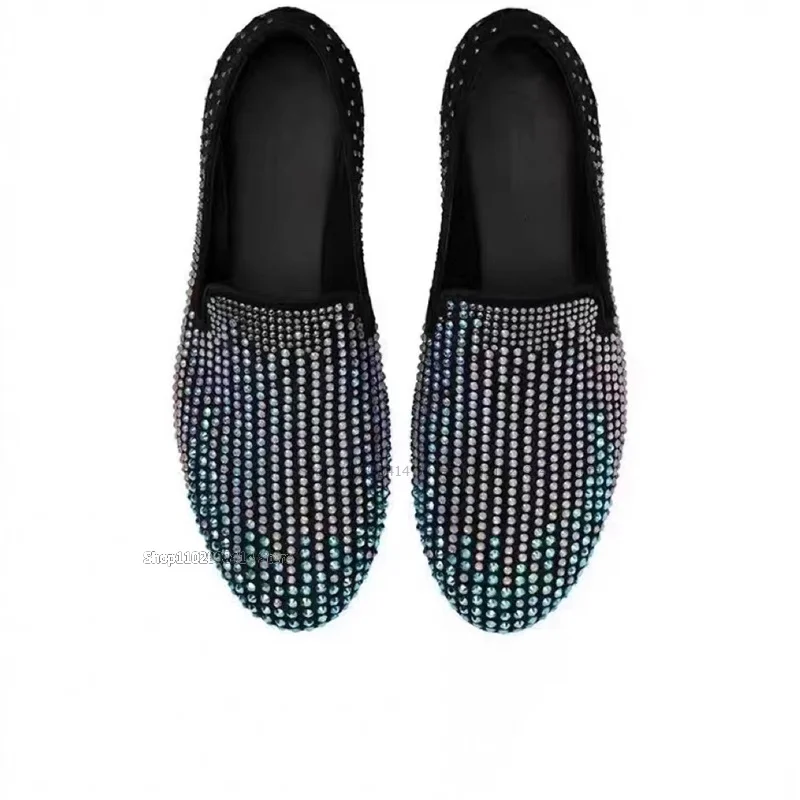 Mixed Color Rhinestone Decor Flock Men Loafers Fashion Slip On Men Shoes Novel Comfort Handmade Banquet Party Men Casual Shoes