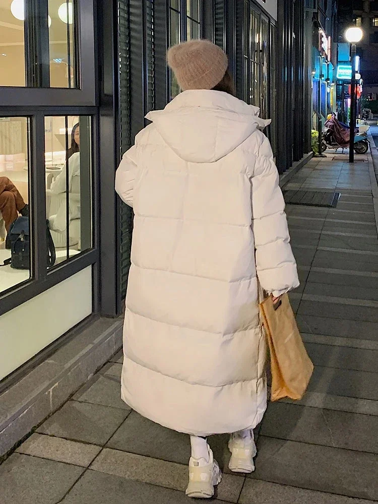 2025 Nuovo cappotto invernale lungo dritto solido Casual Parka da donna Abbigliamento con cappuccio Giacca invernale elegante Capispalla casual femminile