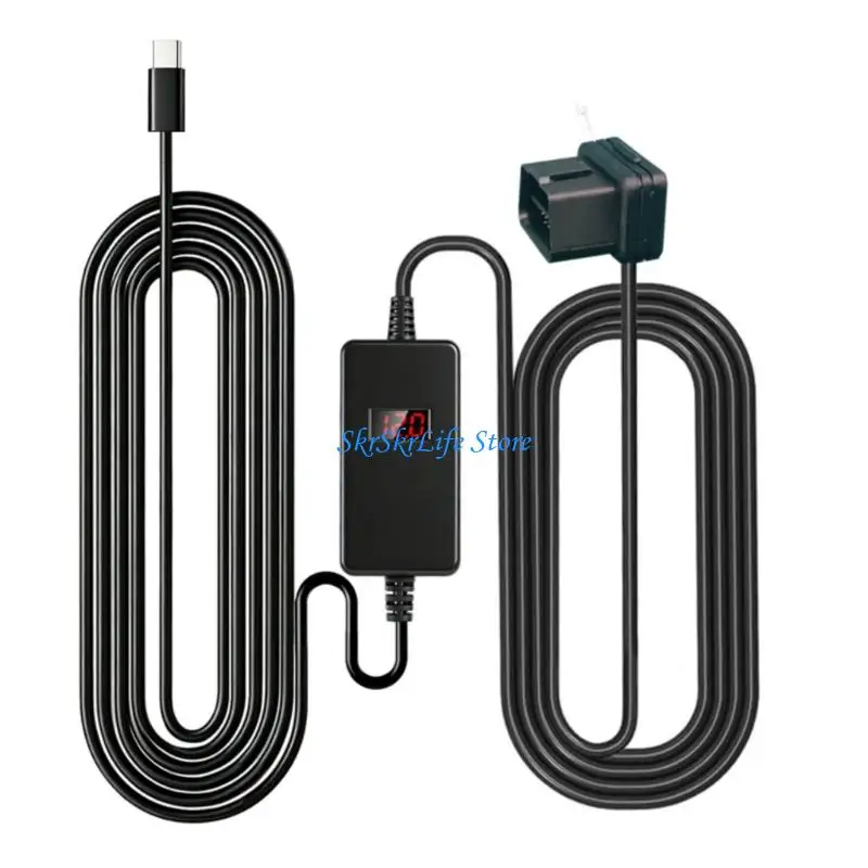 E65E Universal OBD to Type C Charging Cable 3.26m 12V24V to 5V Power Cord Suitable for Car DVR with Detections