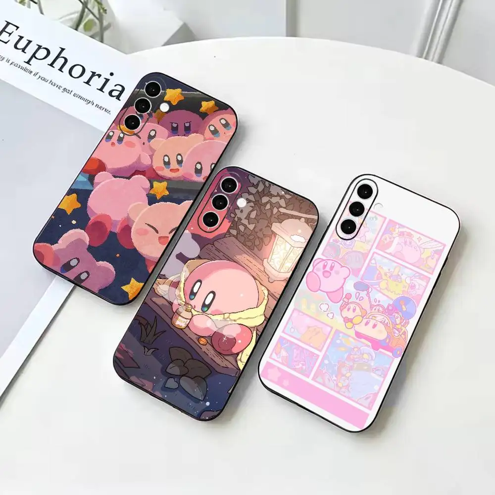 Милый мультяшный чехол P-Pink K-Kirby из мягкого черного силикона для Samsung Galaxy A73 72 71 70 53 52 51