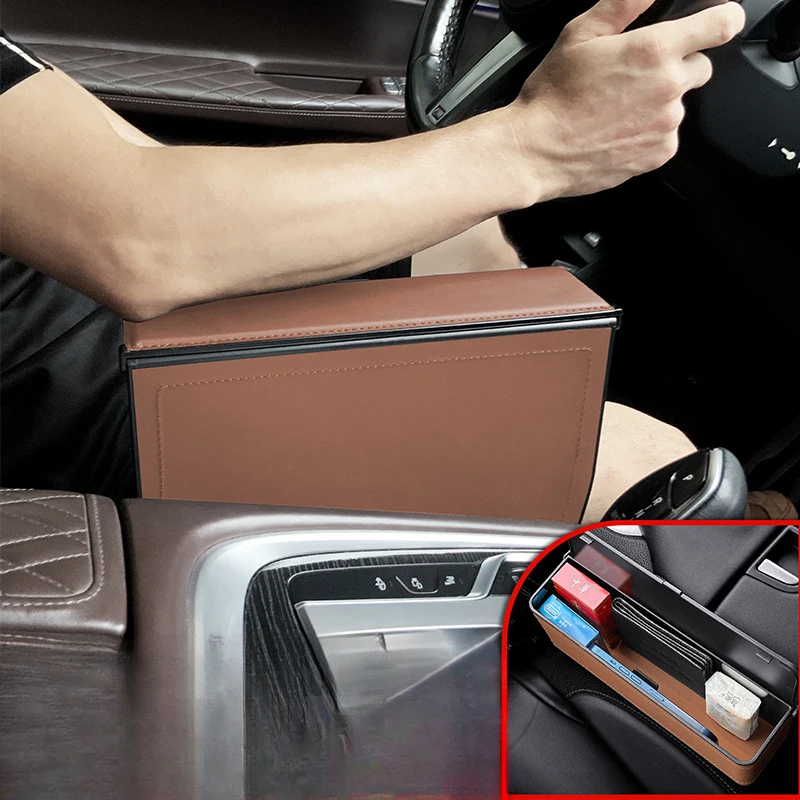 

Car Seat Gap Filler Storage Box With Cover Leather Increase Hand Support Universal Auto Adjust Height Armrest Cushion Accessorie