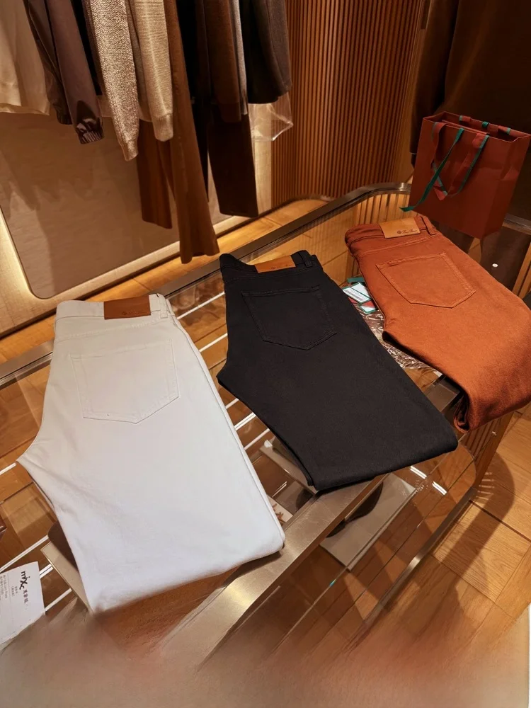 

Men's High-End Cotton Denim Casual Pants Straight Leg Fit Waed Autumn Winter Faionable Comfortable Elastic Leisure Trousers