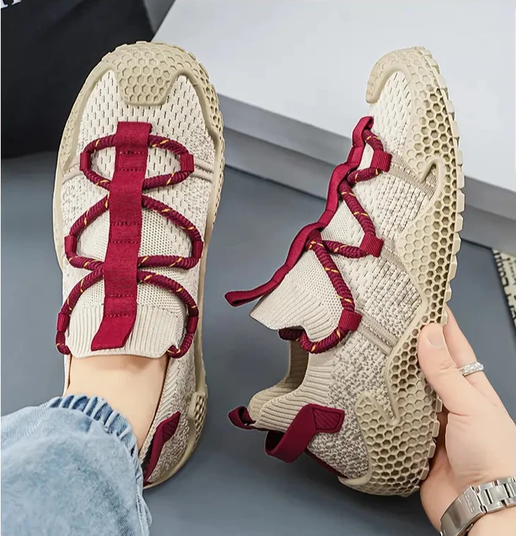 2026 Breathable fei-woven mesh men's casual shoes Men's Outdoor Sports Shoes Summer Genuine Leather Breathable Mesh Upper Shoes