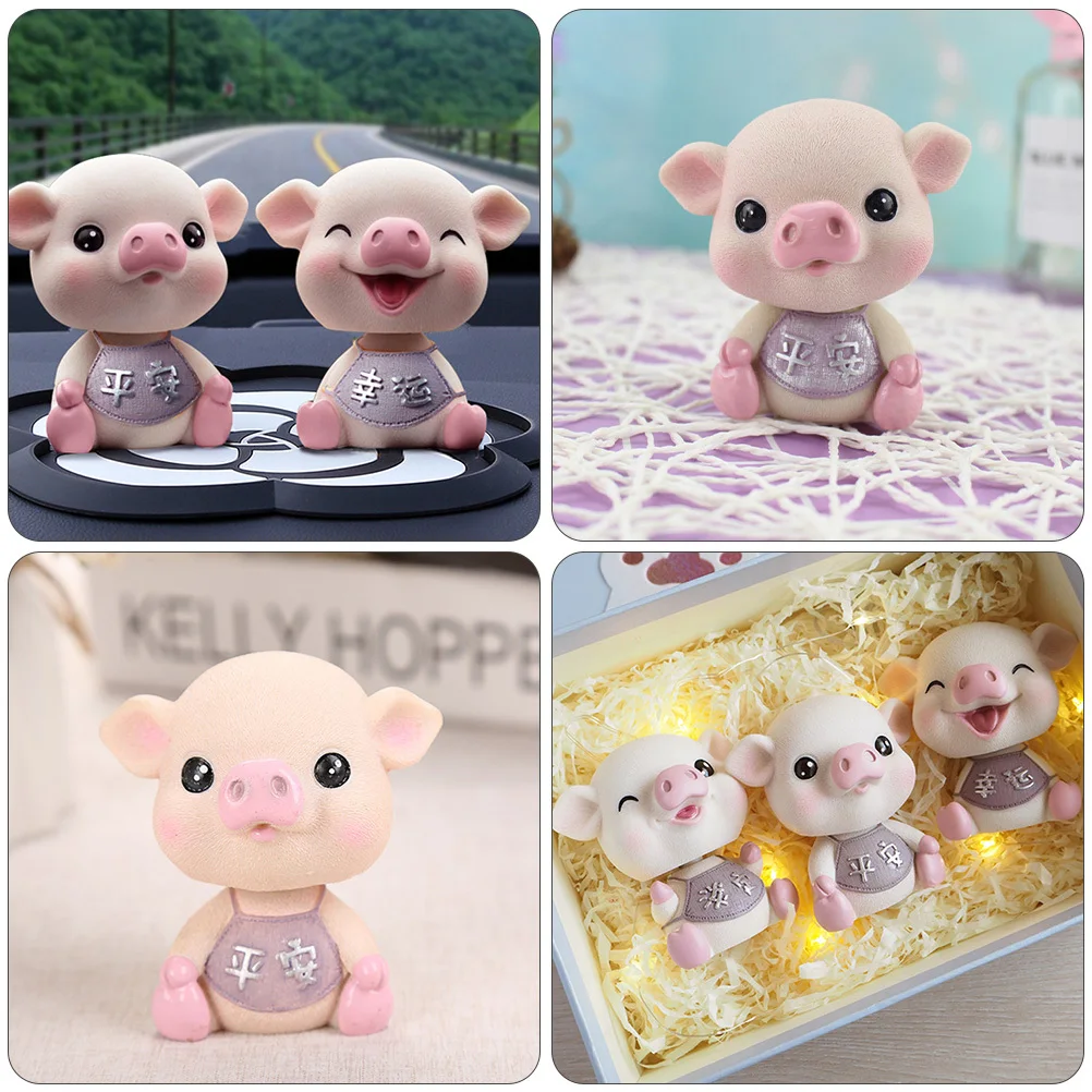

1Pcs Shaking Head Pig Statue Safe Driving Ornament Car Dashboard Decoration Resin Craft Home Desktop Adornment Cartoon Piggy