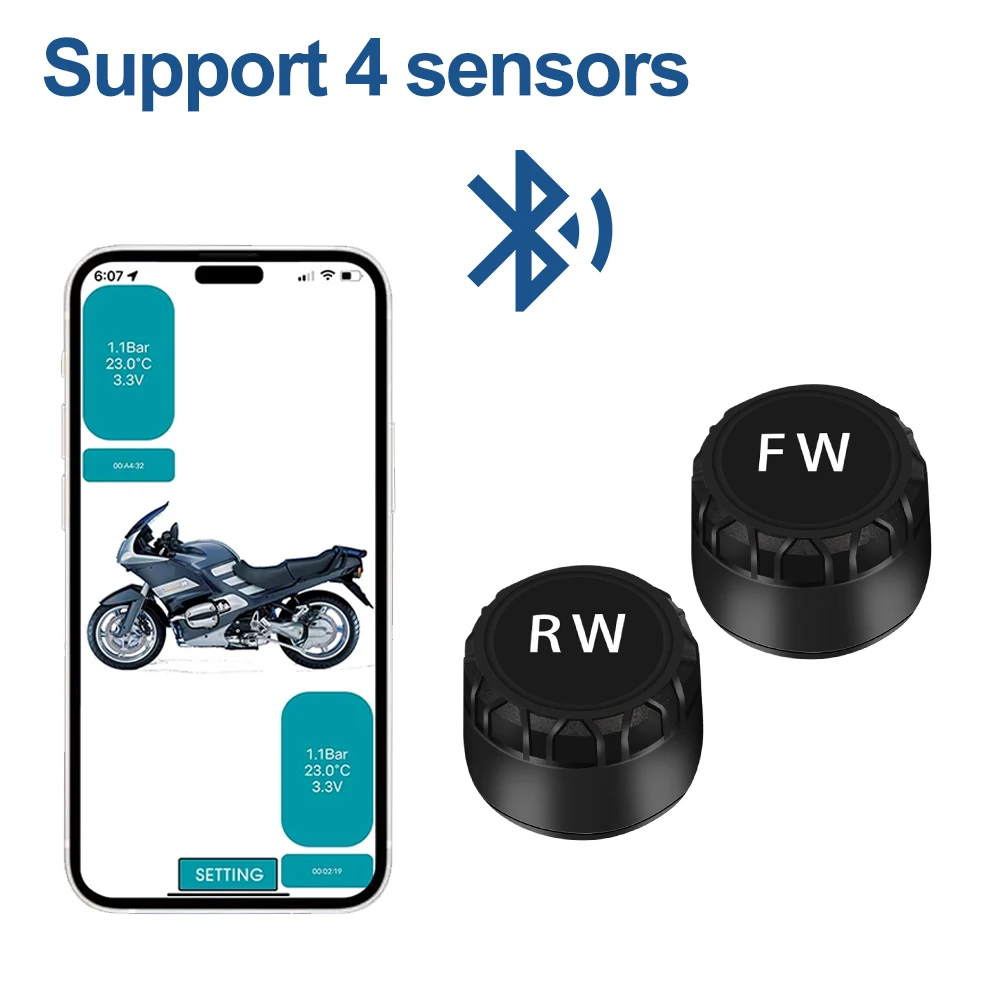 

Motorcycle Bluetooth-Compatible Tire Pressure Monitoring System TPMS Tire Pressure Sensors External Sensor Android/IOS Car TMPS