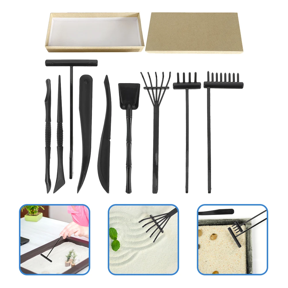 9 pezzi di attrezzi da giardino Zen mini set di rastrelli per sabbia in materiale plastico design leggero per accessori in miniatura layout decorativo