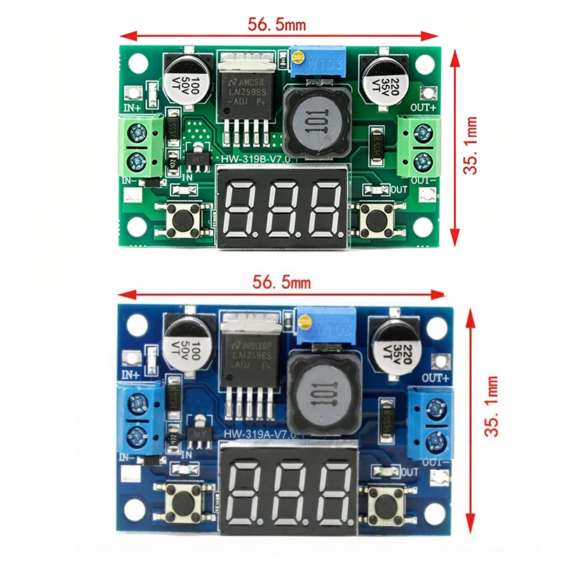 WAVGAT LM2596 DC 4.0~40 to 1.3-37V Adjustable Step-Down Power Module + LED Voltmeter DC/DC