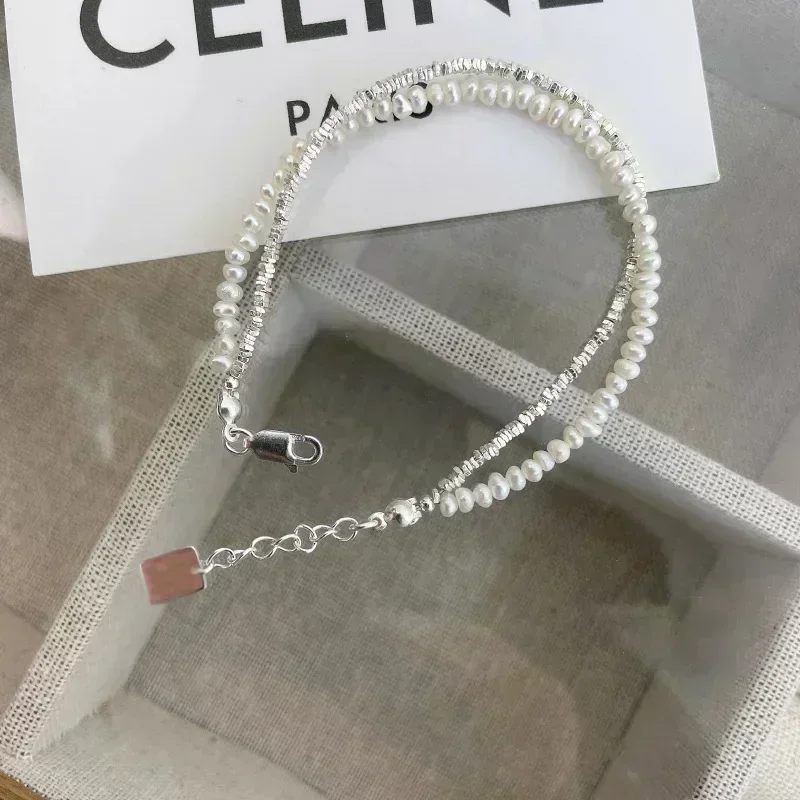 Pulsera de perlas de doble capa para mujer y niña, brazalete de Plata de Ley 925 con abalorios de diseño coreano, joyería de lujo para fiesta y boda