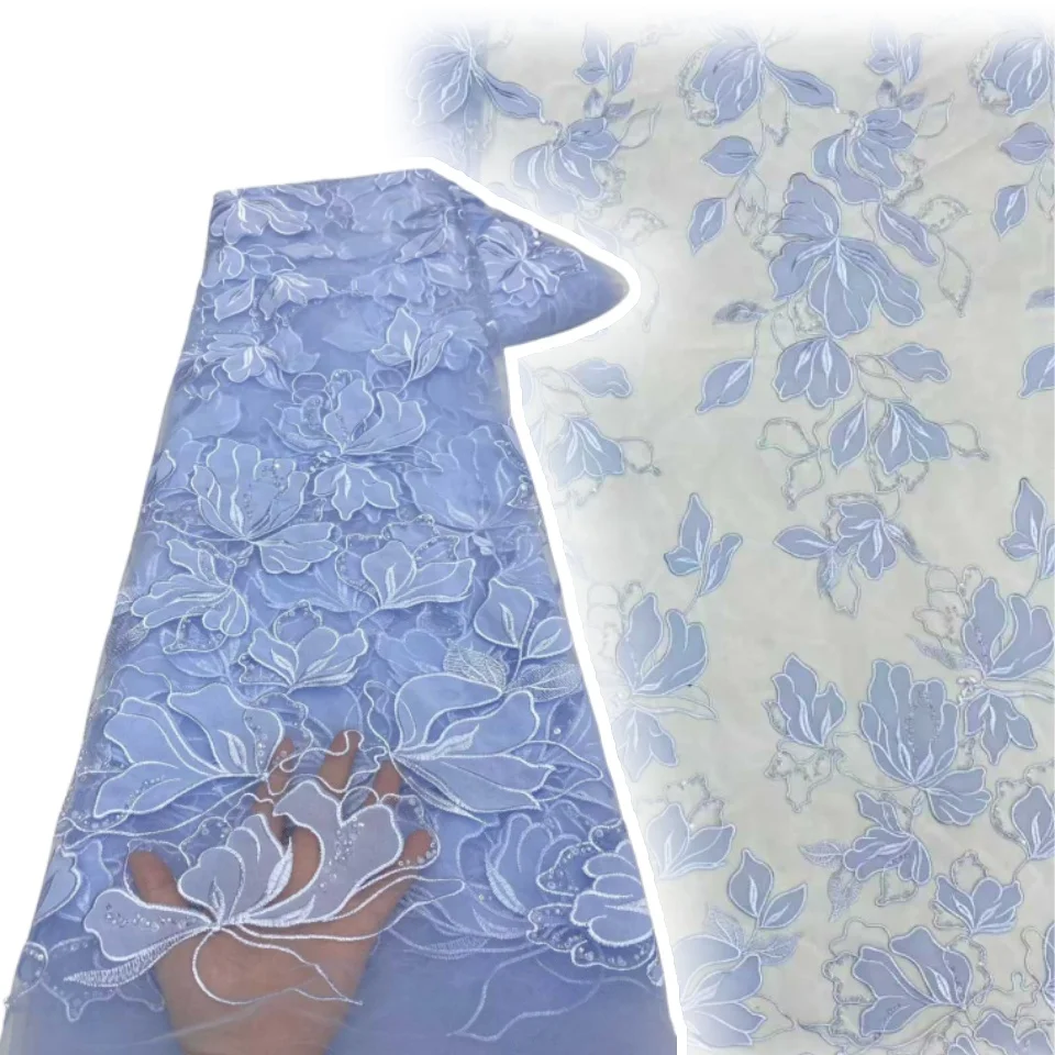 

African Groom Lace Fabric High Quality Lace French Tulle Sequins Embroidery Beads Tulle Lace Fabric For Party Dress Women CC1149