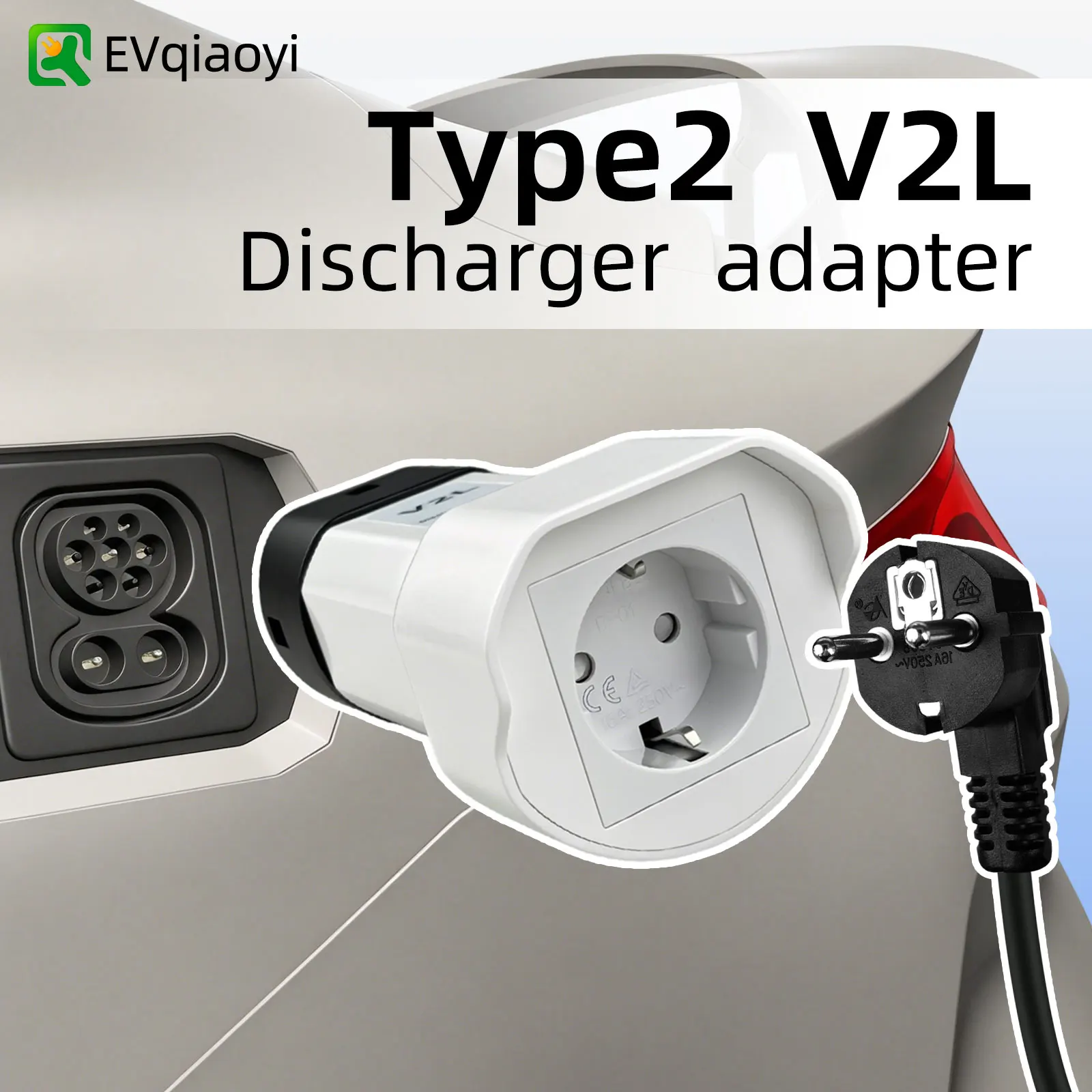 V2L Type2 Discharger Adapter to EU Socket Compatible with BYD Seal DMI Atto Jaecoo J7 Omoda 9 XPENG G6 Hyundai