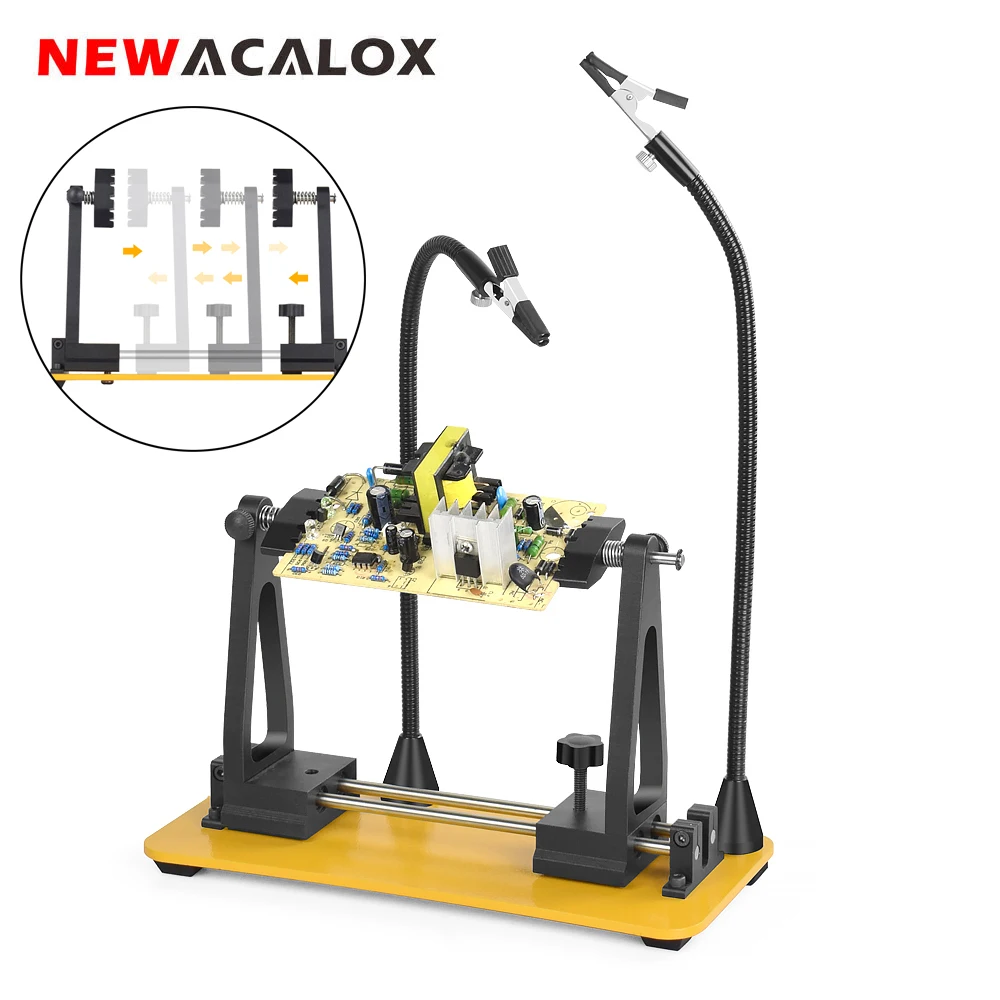 

NEWACALOX Circuit Board Holder 360° Flipping PCB Clip Soldering Helping Hands for Mobile Phone SMD IC Desoldering Rework Station