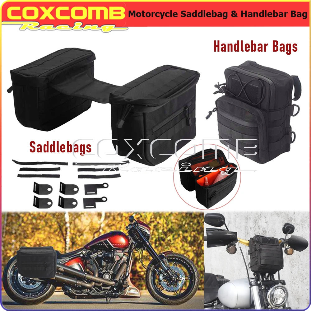 

1680D Ballistic Nylon Motorcycle Front Tube Handlebar Bag Rear Side Storage Saddle Bag For Harley Sportster XL 883 Softail Dyna