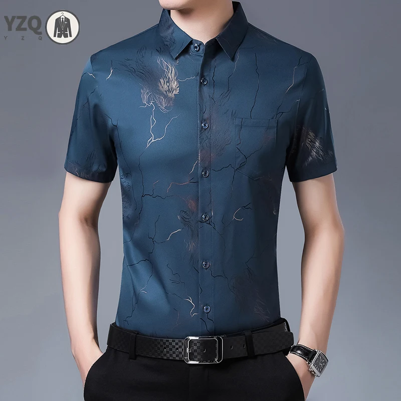 New Men's Casual Printed Short Sleeved Lapel Shirt for Summer Fashion Comfort No Ironing Wrinkle Resistant Top