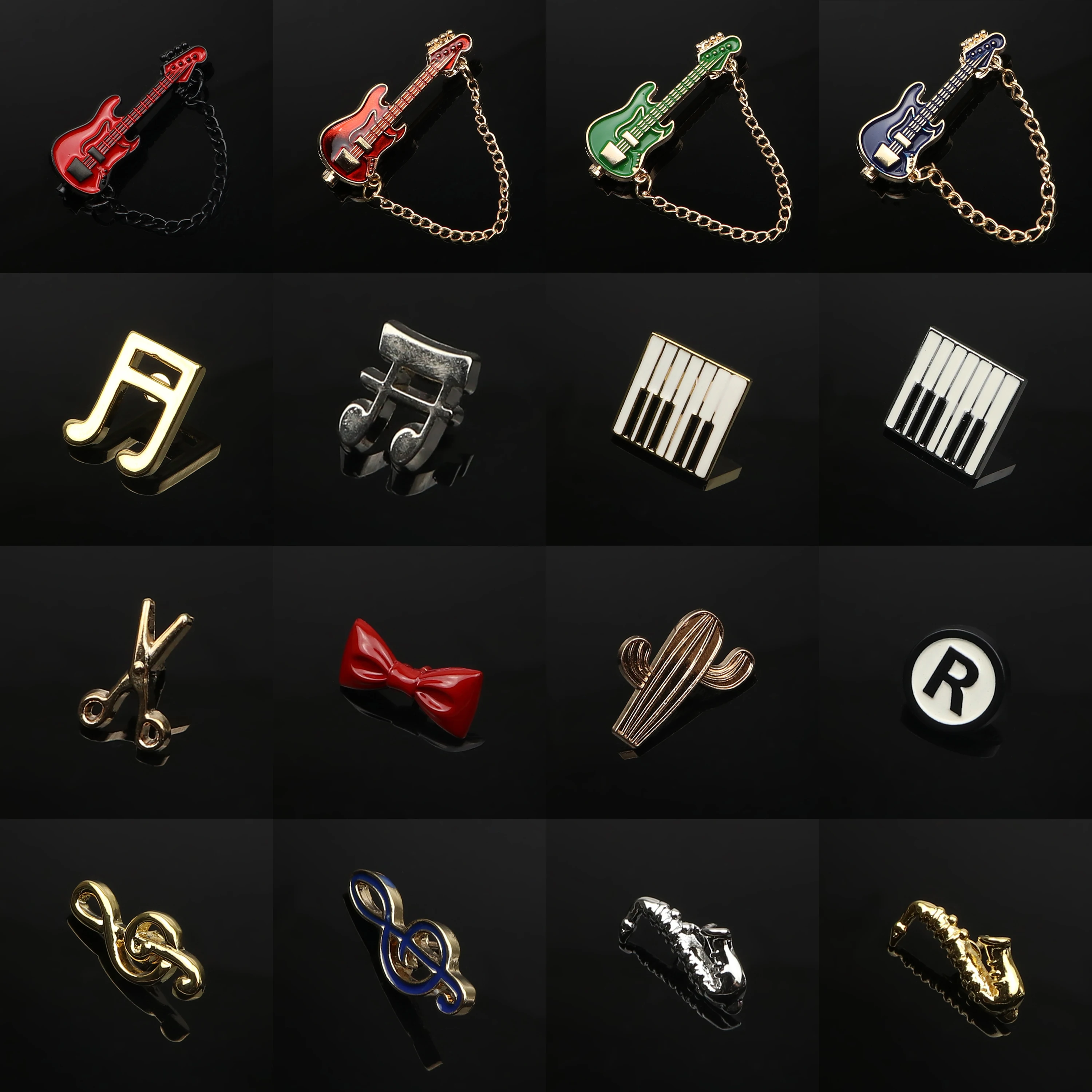 Punk Music Enamel Pins Guitar Piano Notes Drum Cactus Scissors Brooches Fashion Individual Musical Jewelry Gift Daily Wear Pin