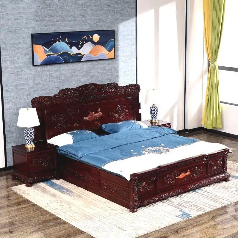 سرير من خشب الماهوجني بفرع حامض 1.8 متر 1.5 متر جميع سرير من الخشب الصلب مينغ وتشينغ كلاسيكي مزدوج عالي الجودة