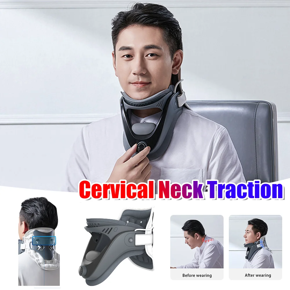 

Neck Brace Adjustable Cervical Traction Device with Airbag Cervical Neck Braces Support Stretcher Spine Protector Pain Relief