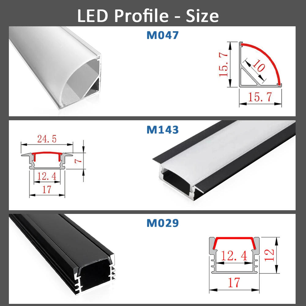 LED Aluminum Profile 50CM V U Shape Silver Flexible Strip Light Bar Channel with Diffuser Milky Black PC Cover for Room Ceiling