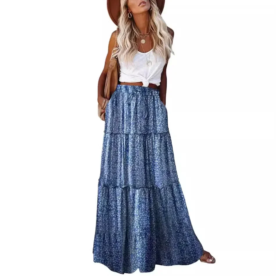 Etnische Stijl Vintage Lange Rok Vrouwen Zomer Losse Strand Dames Jupe Casual Faldas Hoge Taille Maxi Bohemian Rokken Vrouw Kleding