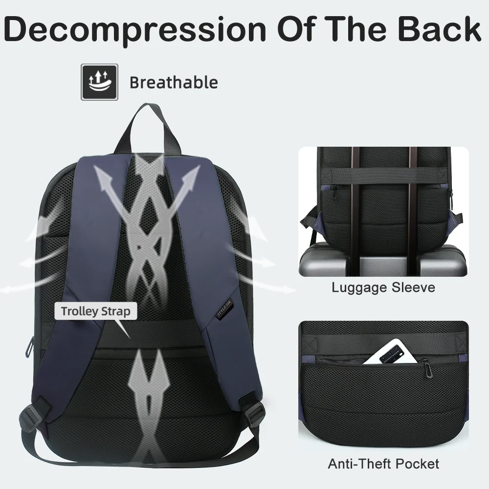 حقيبة ظهر رجال الأعمال من HK قابلة للتوسيع مقاس 15.6 بوصة للكمبيوتر المحمول حقيبة مدرسية مقاومة للماء مع منفذ USB حقيبة سفر خفيفة الوزن للعمل #4