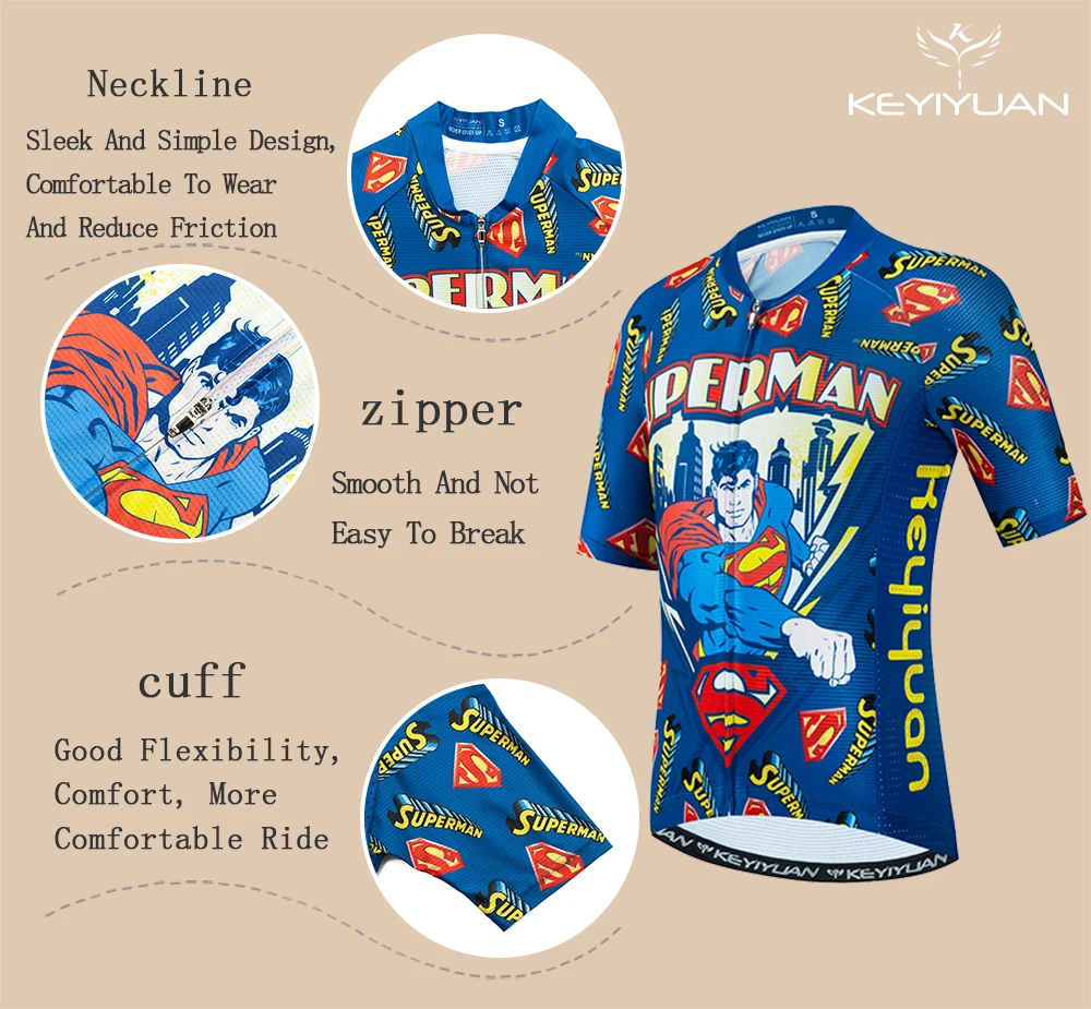 KEYIYUAN New Children Bicycle Clothing Tops Road Bike Clothes Kids Cartoon Pattern Cycling Jersey Set Sponge Gel Pant Pad