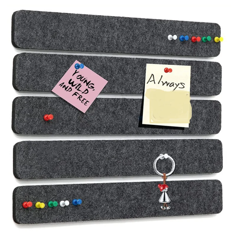 5pcs Board Felt Wall Strip 50pcs Pins Cork Notice Pictures Tack Bulletin Message Strip Notes Bar Tiles Display Self Memo Hanging