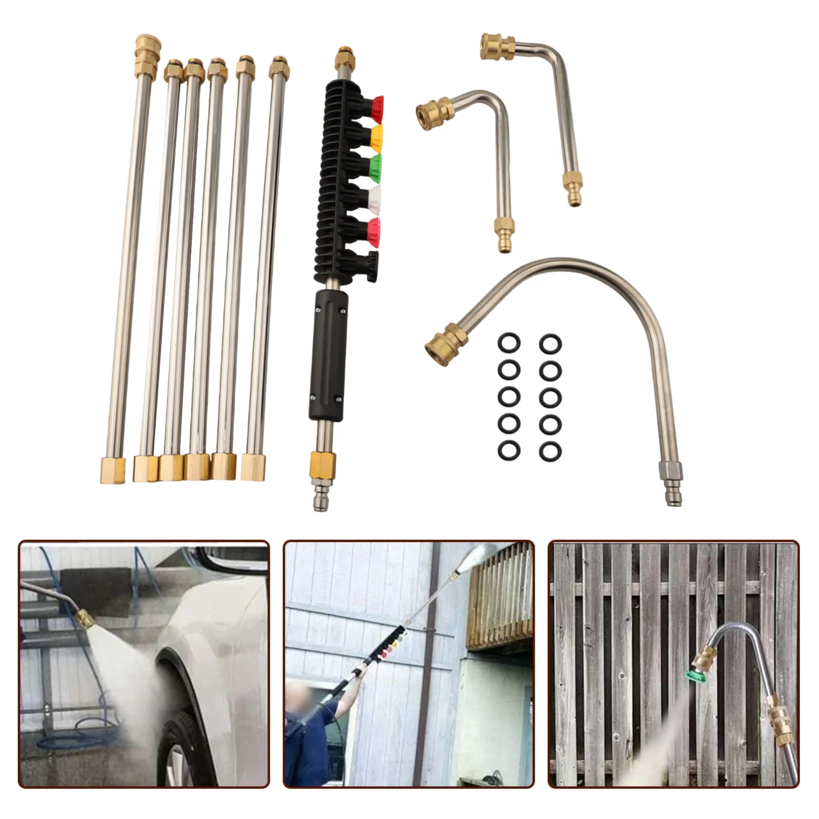 

Pressure Washer Extension Pole Kit Premium Stainless Steel Construction 4000PSI Spray Drain Cleaner Nozzl 6 Spray Nozzle Tips