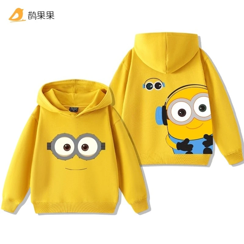 

Minions cartoon peripheral hooded sweatshirt for boys and girls children new versatile autumn and winter plus velvet cute top
