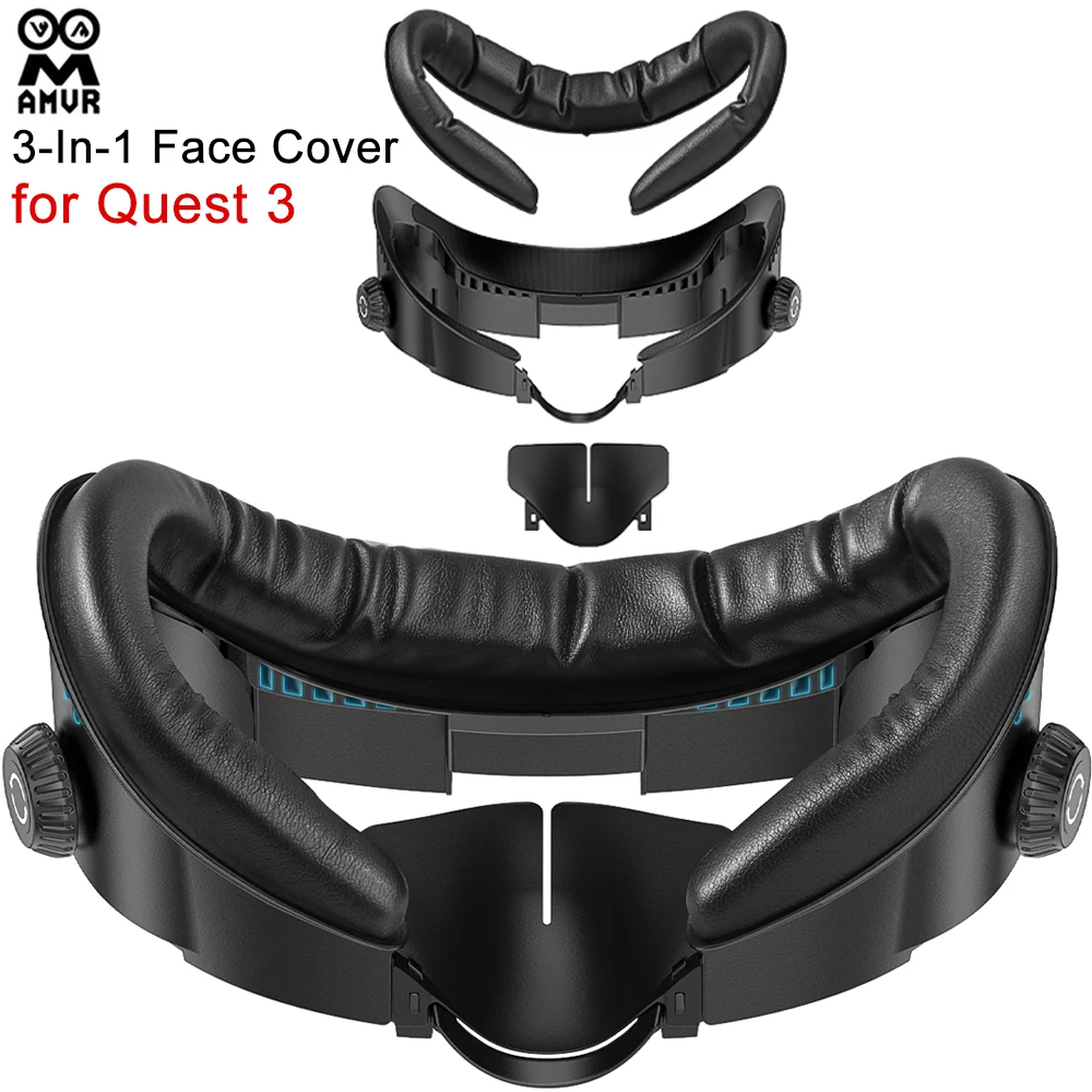 AMVR 3-in-1 Gesichtsmaskenabdeckung für Quest 3 Gesichtsschnittstelle PU-Leder-Pad Passend für Bobovr S3 Pro Headset VR-Brillen Zubehör – Detail 2