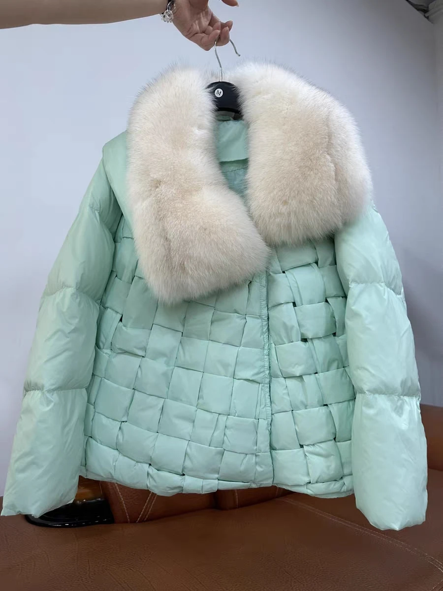 

Hot Sales 2023 Thickened White Goose Down Women's Korean Edition Foreign Style Solid Color Casual Big Fox Fur Collar Fur Coat