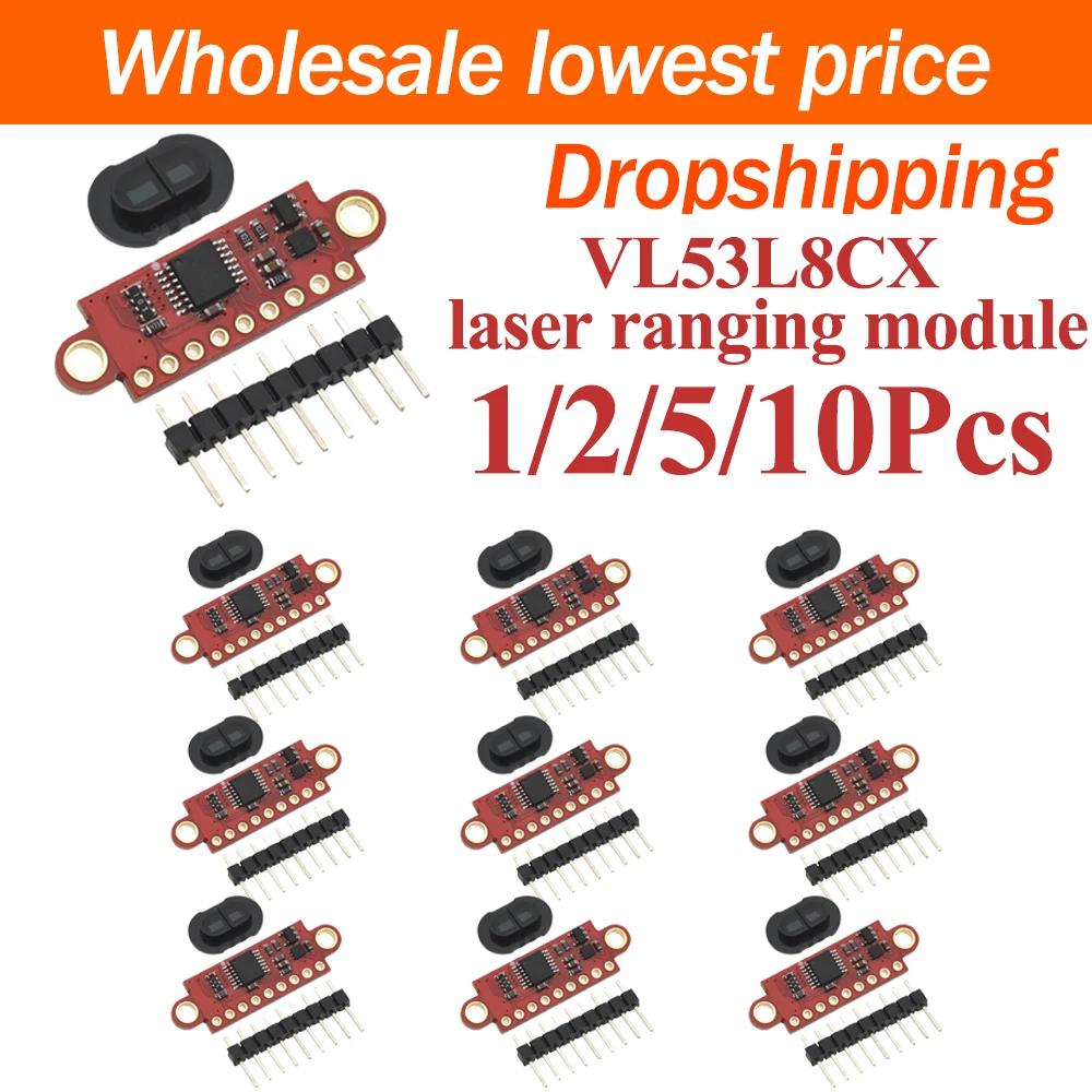 1/2/5/10Pcs VL53L8CX 8x8 Multizone TOF Time‑of‑Flight Laser Ranging Sensor Module Multitarget Distance Detection Board MCU
