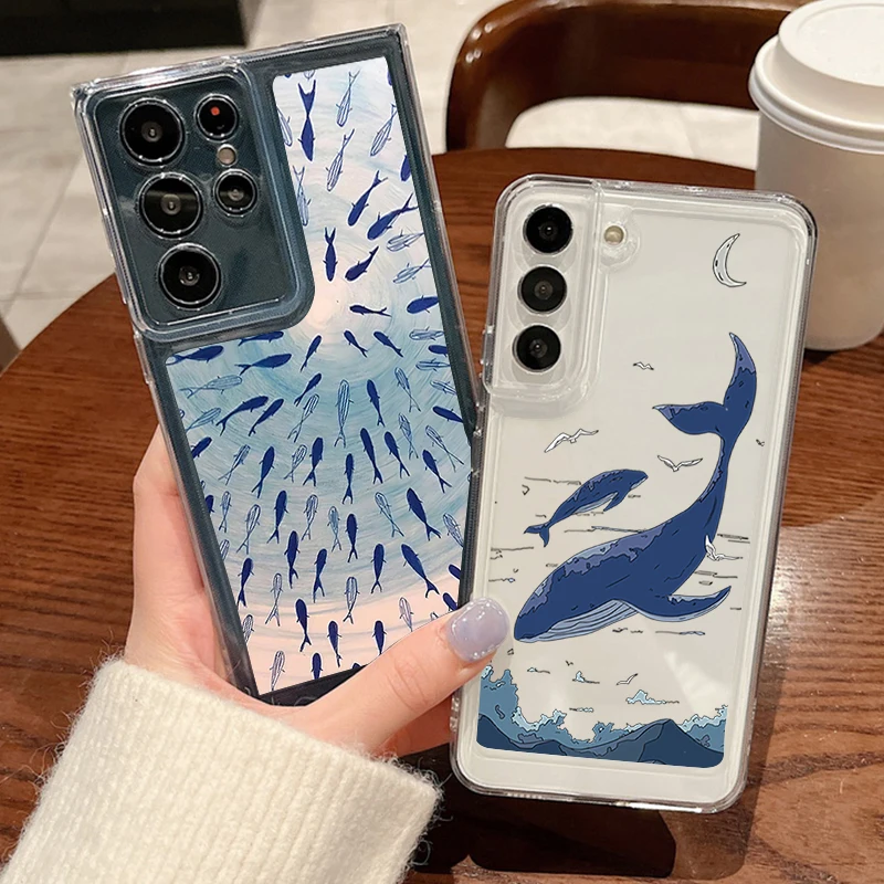 Clear Phone Case For Samsung Galaxy A17 A56 A16 A15 A55 A54 A36 S25 Edge S23 S22 Ultra Plus S24 FE Ocean Shark Whale Soft Cover