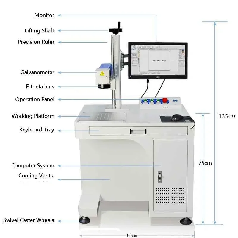Cabinet Type Fiber Marking Machine with Desk Pointer Metal Engraving Cutting 20W 30W 50W Max Power for Precision Work