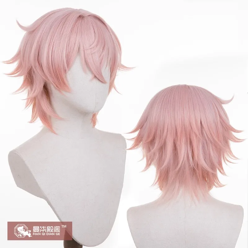 Cosplay Wig ITSUKI ROKUTA Paradox Live 1Nm8 Pink Short Heat Resistant Synthetic Hair Halloween Role Play + Wig Cap