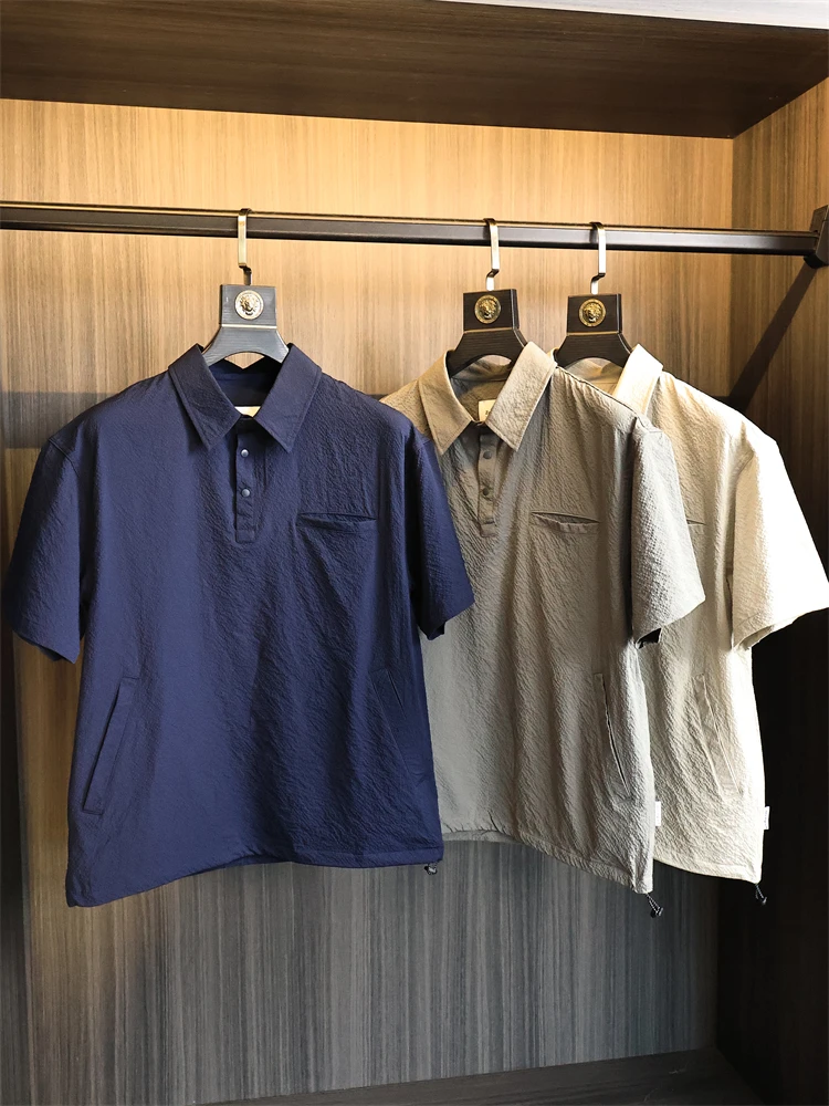 

Imported Bubble Fabric irt! Summer Men's Outdoor Retro Lightweight Loose Collar ort Sve irt Breathable Moisture ng