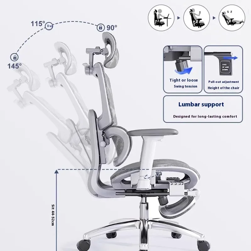 Mesh Ergonomic Arch Chair Foot Rest Seat Depth Adjustment Chairs Headrest Comfprtable Sedia Ergonomica Office Furniture
