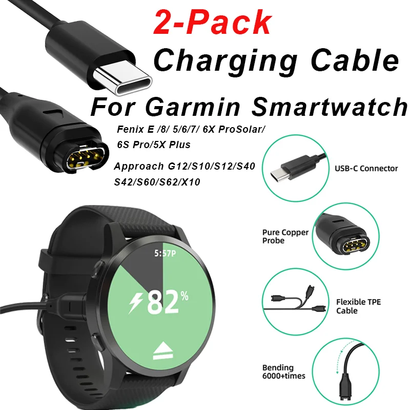2PCS für Garmin Approach S10 S40 S60 G12 S12 S42 Miravoactive 3 4 4S, Instinct USB Ladegerät Smartwatch Ersatz Ladegerät