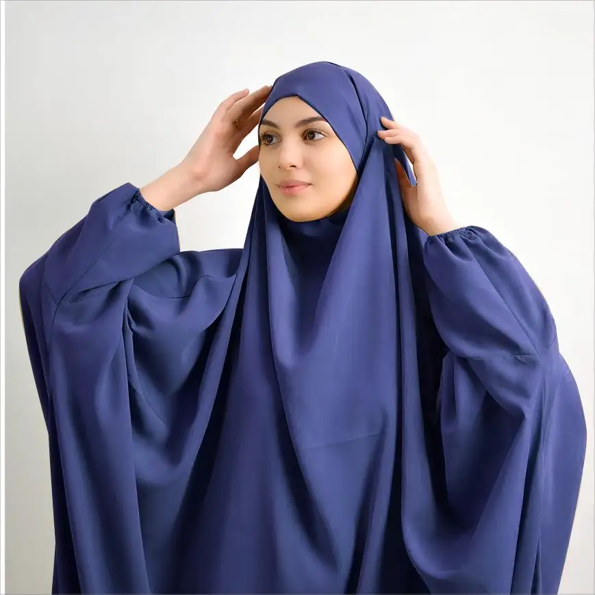 10 Colors Muslim Robe One Piece Solid Color Long Dress Ramadan Prayer Hijab Gilbab Women Hooded Veil Islam Dubai