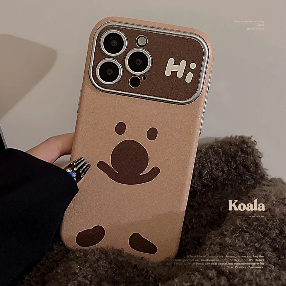 Hot selling creative cute cartoon koala pattern faux leather protective case suitable for 15 14 13 12 11 Pro Max Plus anti drop