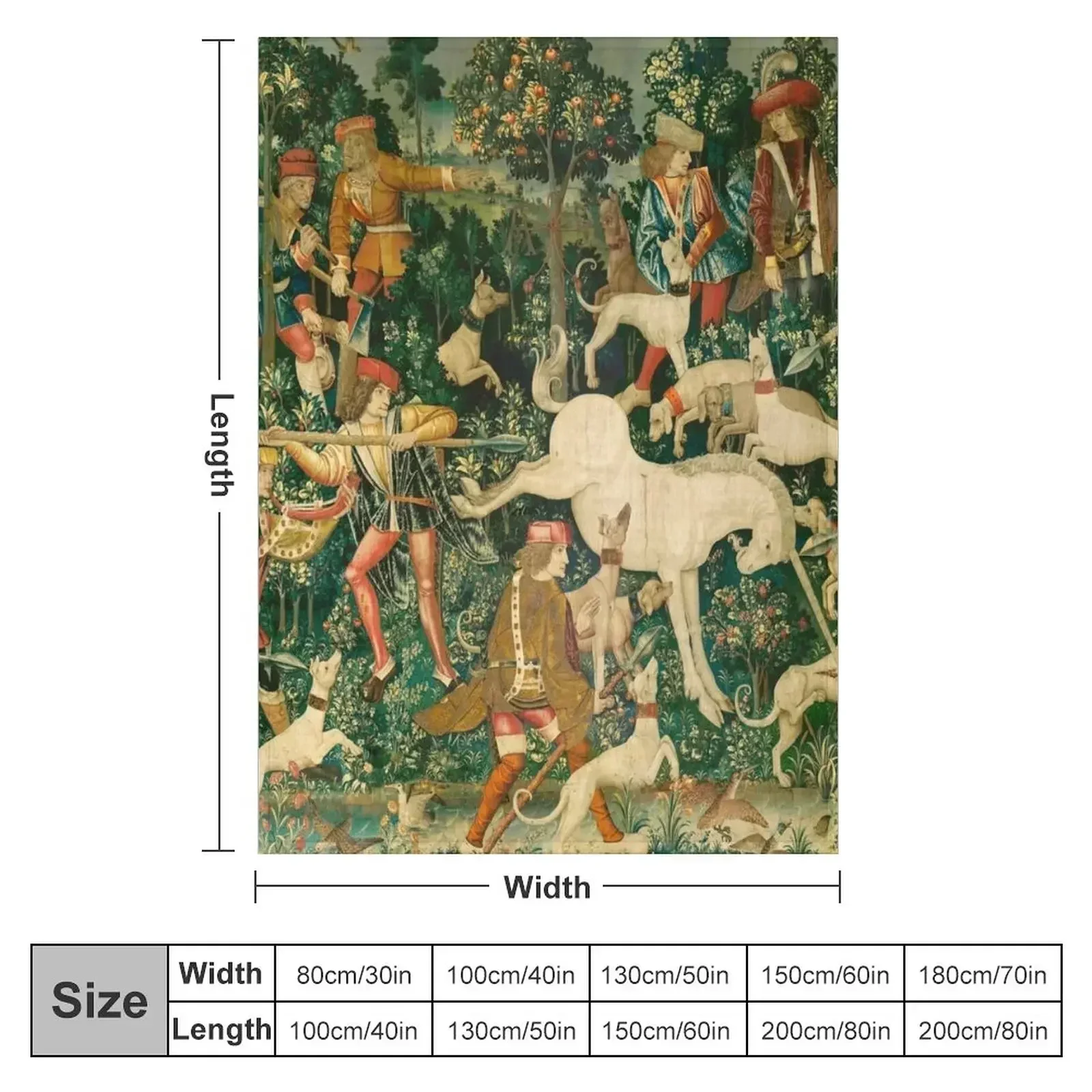 The Hunt of the Unicorn Tapestry. The unicorn defends himself (From Unicorn tapestries) Throw Blanket Warm Blankets