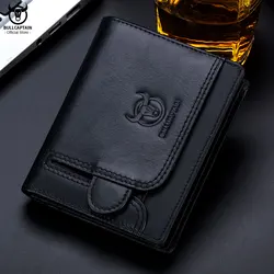 Bullcaptain Genuine New RFID Men's Wallet Compact Mini Card Holder Large Capacity Card Wallets Genuine Leather Wallet Purse Man