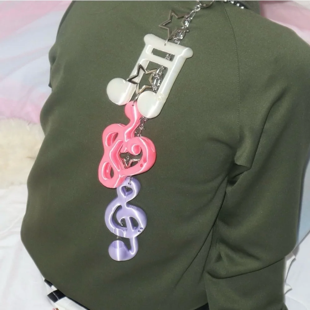 Korean Ins Designer's 3D Printed Key Chains Y2K Star Note Pendant Personalized Creative Music Theme Package Pendant
