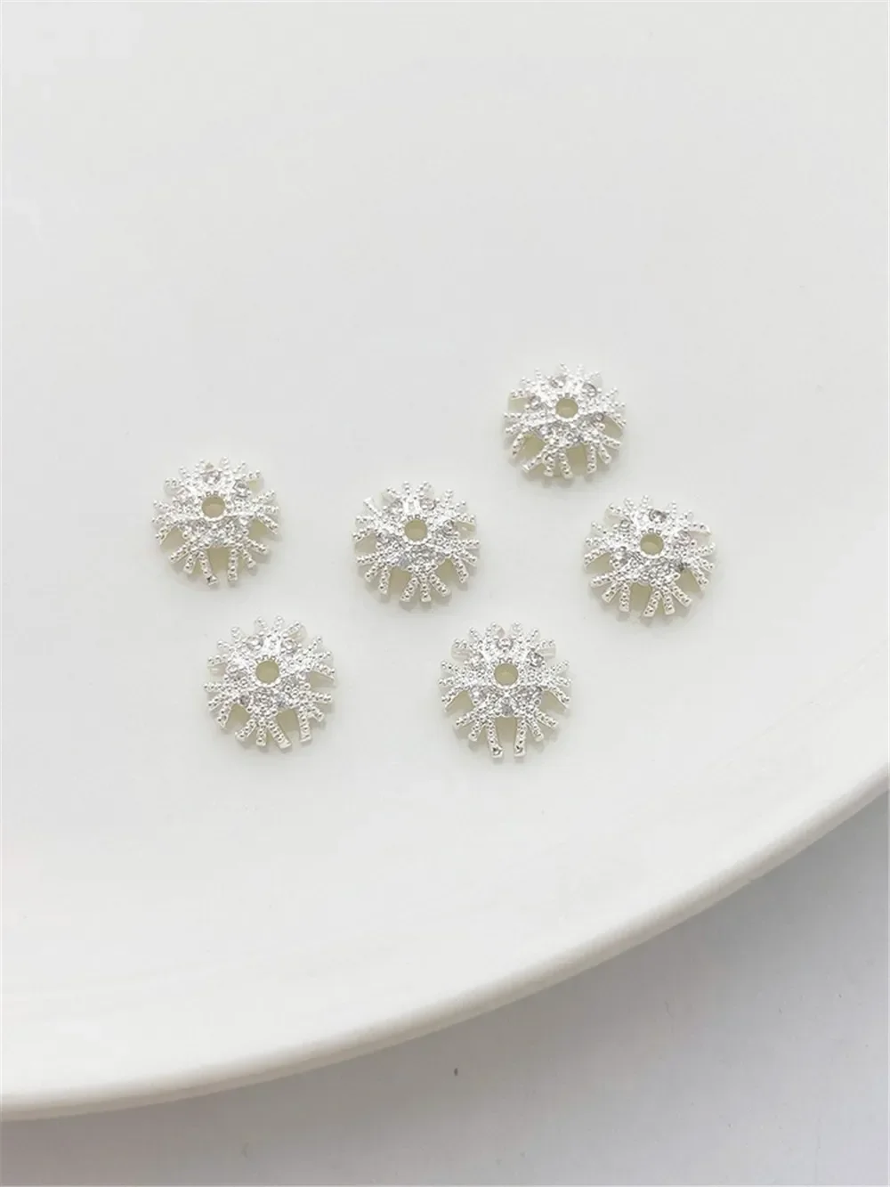 14K Gold and Silver Inlaid with Zircon Christmas Snowflake Tray Spacer Handcrafted DIY Bracelet Necklace Accessory Materials